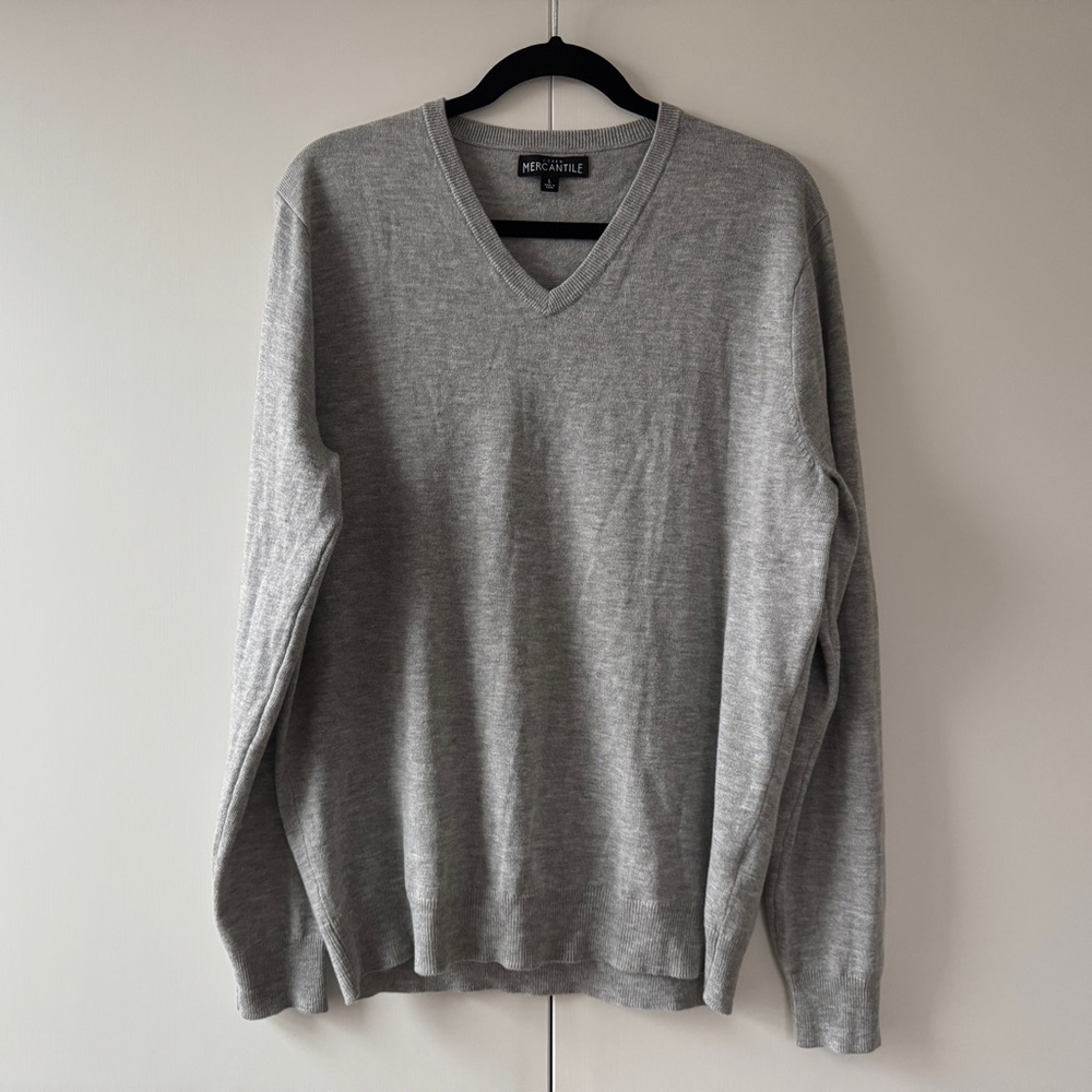 J. Crew Cotton Merino Wool Blend Lightweight V-neck Sweater in Heathered Gray L